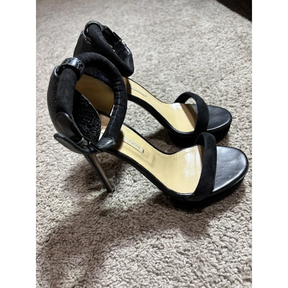 Nicholas Kirkwood Black Suede Crackle Leather Ankle Strap Stiletto Heels 36